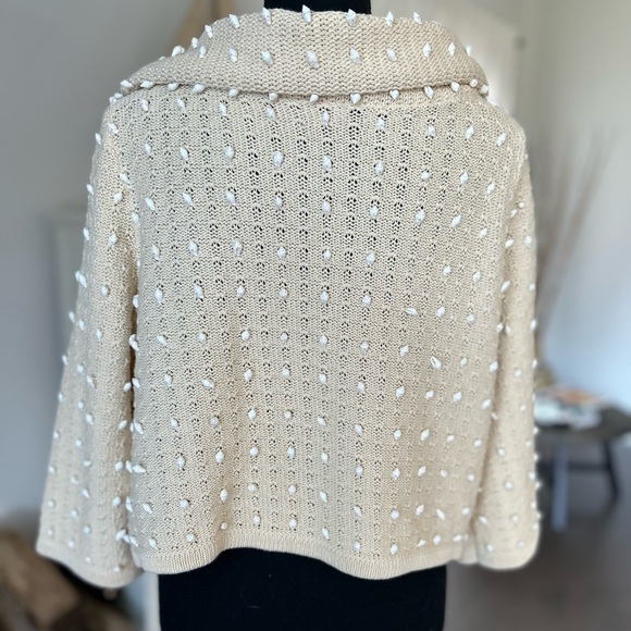 Worth Cardigan Sweater Hand Sewn Seashells Cowl Neck Ivory Butter Size Medium - Picture 12 of 12